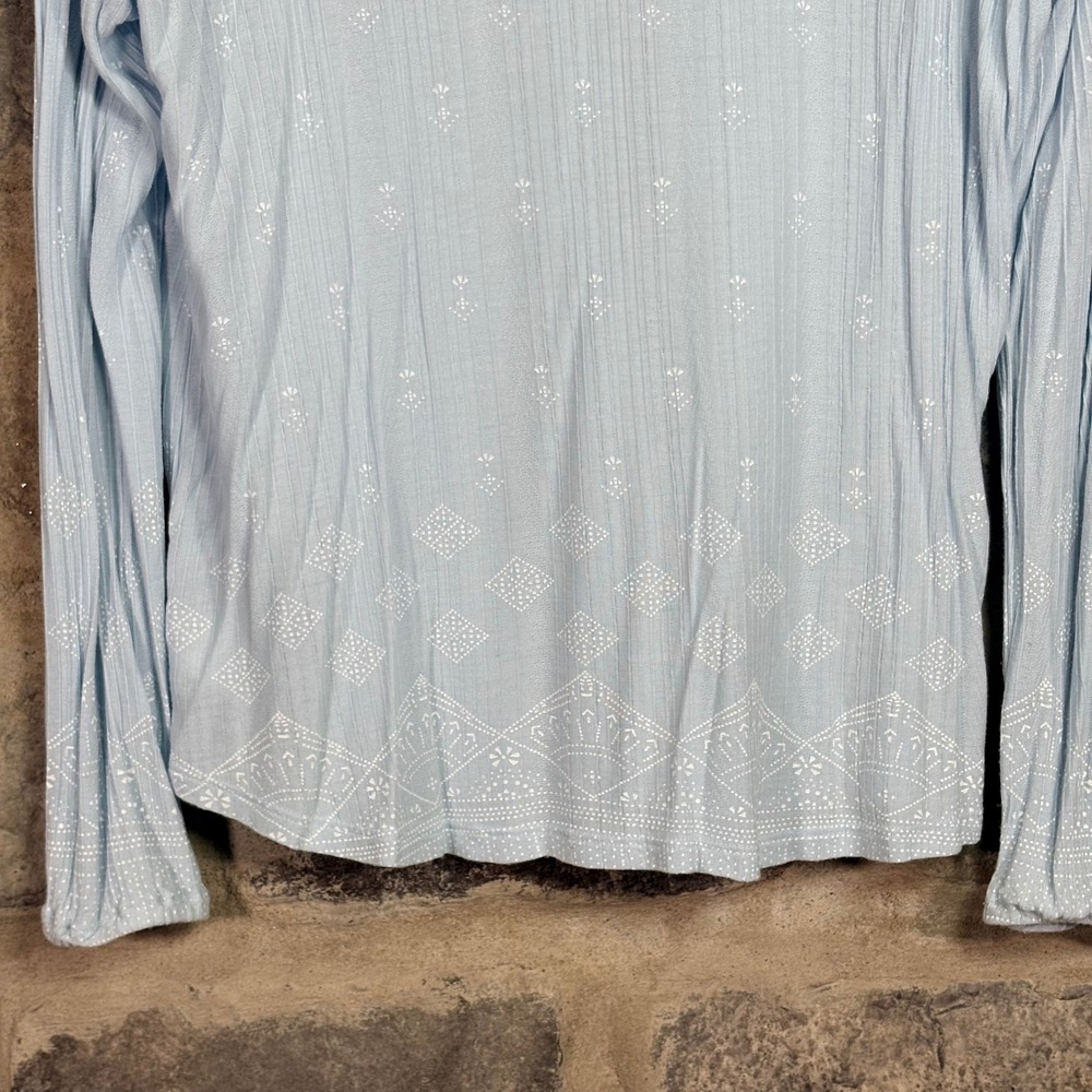 Lucky Brand Women's Blue Embroidered V-Neck Peasant Blouse Tassels Boho Large - Picture 10 of 12